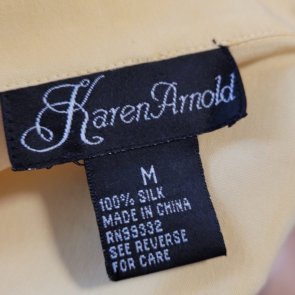 Butter Yellow Blouse M Sandwash Silk‎ Vintage 90s Button Up 3/4 Sleeve - Picture 3 of 5